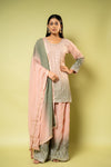 Peach Georgette Readymade Sharara Set With Georgette Dupatta