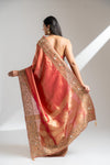 Maroon Mustard Organza Embroidered Saree With Unstitched Blouse