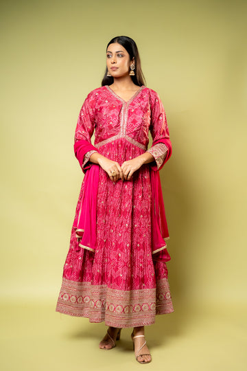 Onion Crepe Floor Length Readymade Suit With Chiffon Dupatta