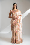 Peach Banarasi Silk Saree With Unstitched Blouse