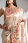 Peach Banarasi Silk Saree With Unstitched Blouse