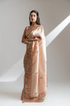 Peach Banarasi Silk Saree With Unstitched Blouse