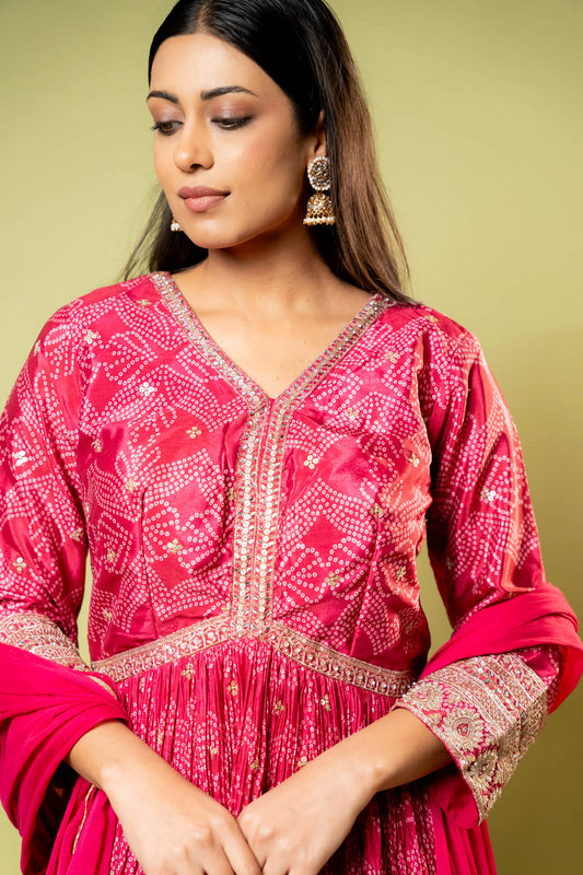 Onion Crepe Floor Length Readymade Suit With Chiffon Dupatta