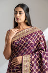 Wine Khaddi Georgette Embroidered Saree With Unstitched Blouse