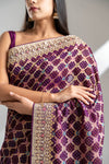 Wine Khaddi Georgette Embroidered Saree With Unstitched Blouse