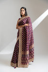 Wine Khaddi Georgette Embroidered Saree With Unstitched Blouse