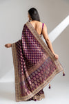 Wine Khaddi Georgette Embroidered Saree With Unstitched Blouse