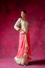 Off White Georgette Readymade Sharara Set With Organza Dupatta