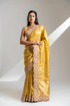 Lemon Gold Banarasi Silk Saree With Unstitched Blouse
