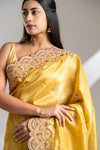 Lemon Gold Banarasi Silk Saree With Unstitched Blouse