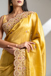 Lemon Gold Banarasi Silk Saree With Unstitched Blouse