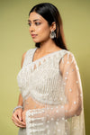 Grey Net Embroidered Saree With Readymade Blouse