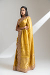 Lemon Gold Banarasi Silk Saree With Unstitched Blouse