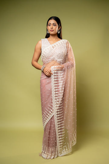 Gajari Georgette Net Embroidered Saree With Readymade Blouse