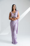 Mauve Lycra Pre-Draped Designer Saree With Readymade Blouse