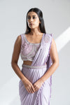 Mauve Lycra Pre-Draped Designer Saree With Readymade Blouse