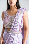 Mauve Lycra Pre-Draped Designer Saree With Readymade Blouse