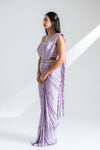 Mauve Lycra Pre-Draped Designer Saree With Readymade Blouse