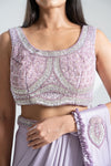 Mauve Lycra Pre-Draped Designer Saree With Readymade Blouse