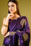 Purple Organza Embroidered Saree With Unstitched Blouse