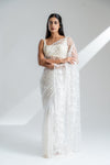 White Net Embroidered Saree With Unstitched Blouse