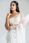White Net Embroidered Saree With Unstitched Blouse