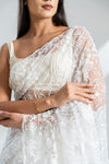 White Net Embroidered Saree With Unstitched Blouse