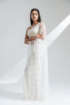 White Net Embroidered Saree With Unstitched Blouse