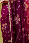 Garnet Chiffon Embroidered Saree With Unstitched Blouse