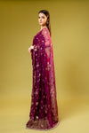 Garnet Chiffon Embroidered Saree With Unstitched Blouse