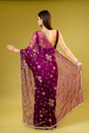 Garnet Chiffon Embroidered Saree With Unstitched Blouse