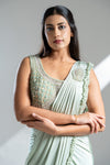 Pista Lycra Pre-Draped Designer Saree With Readymade Blouse