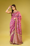 Purple Georgette Embroidered Saree With Unstitched Blouse