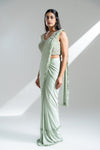 Pista Lycra Pre-Draped Designer Saree With Readymade Blouse