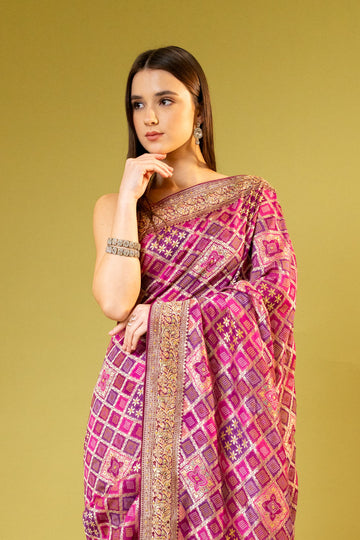Purple Georgette Embroidered Saree With Unstitched Blouse