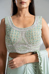 Pista Lycra Pre-Draped Designer Saree With Readymade Blouse