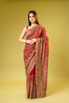 Red Georgette Embroidered Saree With Unstitched Blouse