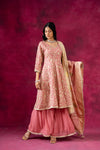 Gajari Georgette Readymade Suit And Palazzo With Banarasi Silk Dupatta