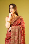 Red Georgette Embroidered Saree With Unstitched Blouse