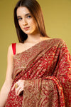 Red Georgette Embroidered Saree With Unstitched Blouse