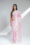 Pink Organza Tissue Embroidered Saree With Unstitched Blouse
