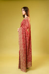 Red Georgette Embroidered Saree With Unstitched Blouse
