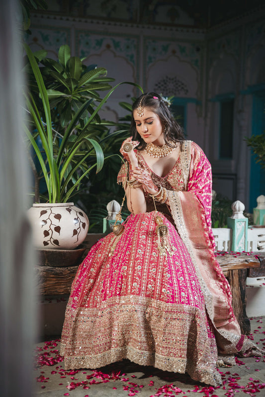 Rani Gajari Georgette Lehenga Set And Georgette Dupatta With Readymade Blouse