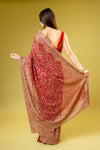Red Georgette Embroidered Saree With Unstitched Blouse