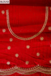 Red Georgette Embroidered Saree With Unstitched Blouse