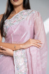 Pink Organza Tissue Embroidered Saree With Unstitched Blouse