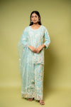Sea Green Net Readymade Sharara Set With Net Dupatta