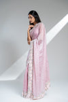 Pink Organza Tissue Embroidered Saree With Unstitched Blouse