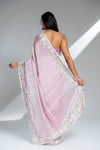 Pink Organza Tissue Embroidered Saree With Unstitched Blouse