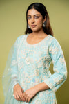 Sea Green Net Readymade Sharara Set With Net Dupatta